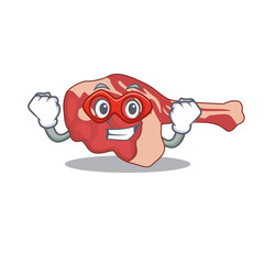 A cartoon drawing of leg of lamb in a Super hero character