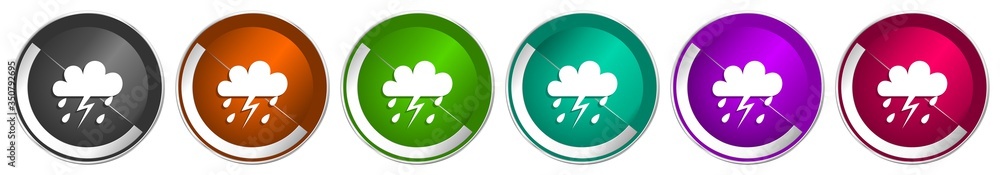 Leinwandbilder storm icon set, silver metallic chrome border vector web buttons in 6 colors options for webdesign
