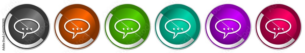 Poster Forum icon set, silver metallic chrome border vector web buttons in 6 colors options for webdesign