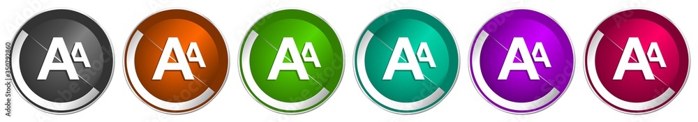 Leinwandbilder alphabet icon set, silver metallic chrome border vector web buttons in 6 colors options for webdesig