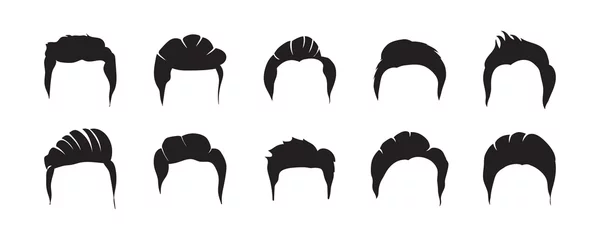 Foto op Aluminium Men hairstyles vector. Collection of black silhouettes of hairstyles. Vector illustration for hairdresser and salon hair cut. © bank