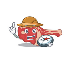 mascot design concept of leg of lamb explorer using a compass in the forest