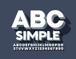 Vector Simple Alphabet Letters and Numbers. Minimalistic 3D Font
