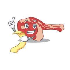 Leg of lamb mascot character style with a menu on his hand