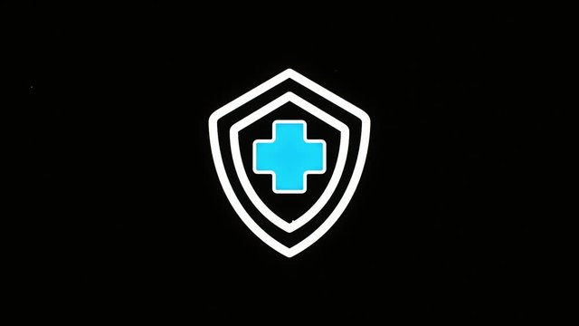 animation - modern shield, healt protection glitch background. HD footage pixel motion icon
