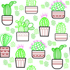 seamless pattern with vector cactus