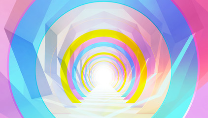 Abstract cgi background, colorful tunnel interior. 3d
