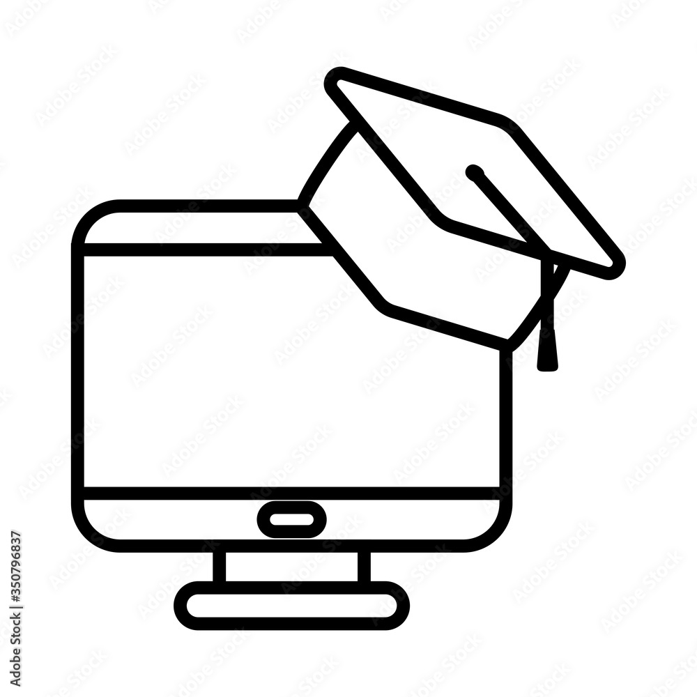 Poster computer with graduation cap line style icon vector design