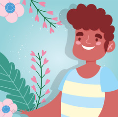 Avatar man with leaves and flowers vector design
