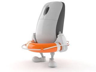 Computer mouse character holding life buoy