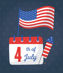 Independence day flag calendad and firework vector design