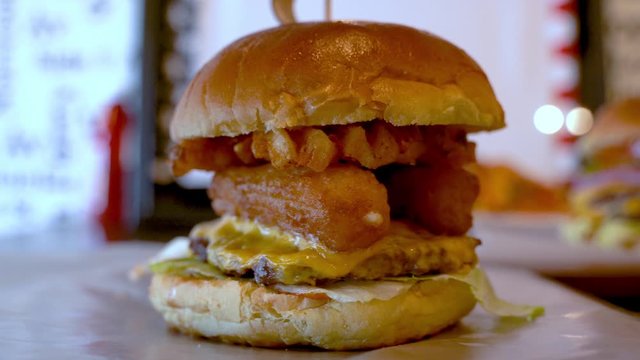 fish sandwich burger on the table close up