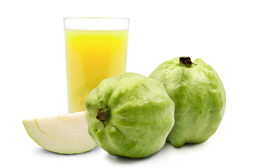 Stack of fresh green guava isolated on white background.
