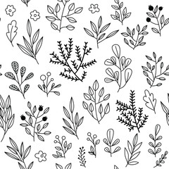 Texture with flowers and plants. Floral ornament. Original flowers pattern.