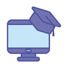 Computer with graduation cap line and fill style icon vector design