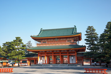 Main gate (Otenmon) of the Heian Jingu Shrine. Kyoto. Japan