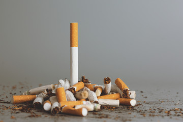 Stack of cigarette like graves.Cigarettes is addictive to be cancer.smoking reduction campaign in...