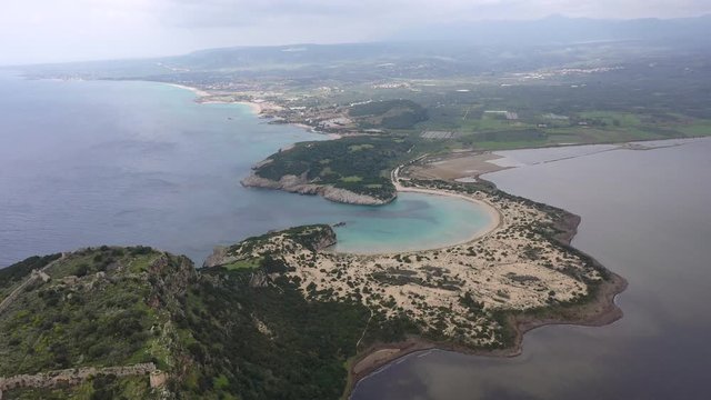 Old Navarino castle and Voidokilia Beach at Messinia, Greece