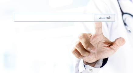 Medicine doctor point finger to search box.