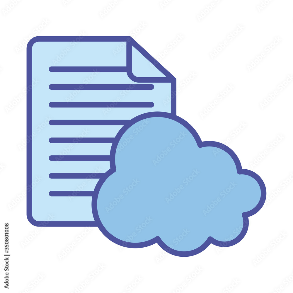 Poster cloud computing and document paper line and fill style icon vector design