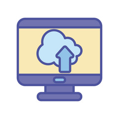 Cloud computing inside computer line and fill style icon vector design