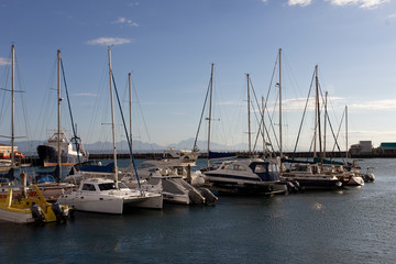 Naklejka premium Boats anchored in a harbour. 