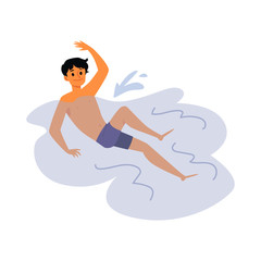 Fototapeta premium Happy cartoon man swimming - water sport athlete splashing in pool