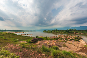 Kaeng Ah Hong Point of  View The Navel of Mekong River at Wat ahong silawat, Bueng Kan, Thailand.
