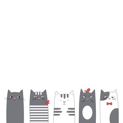 Greeting card design with funny cats. Card with space for text.