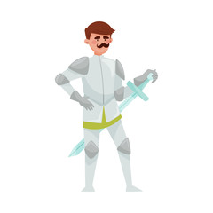 Knight in Iron Armour Suit and Sharp Sword Vector Illustration