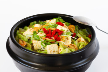 tofu cabbage Japanese hot pot close up