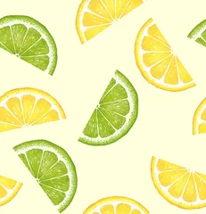Fotobehang Citroen Patroon met citrus. Aquarel citroen en limoen plakjes. Geschikt voor gordijnen, behang, stoffen, inpakpapier.