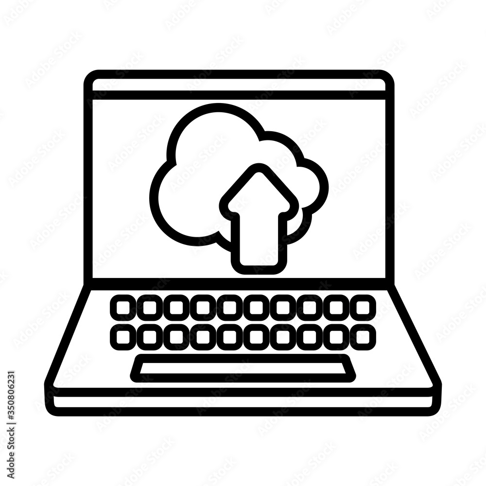 Poster cloud computing inside laptop line style icon vector design