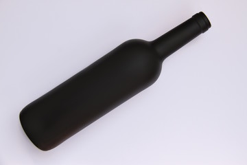 wine bottle matte isolated white background, copy space, blank for design, top view 
