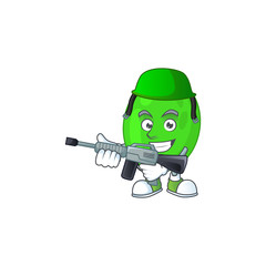 A mascot design picture of cocci as a dedicated Army using automatic gun