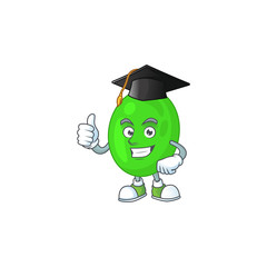 Happy face Mascot design concept of cocci wearing a Graduation hat