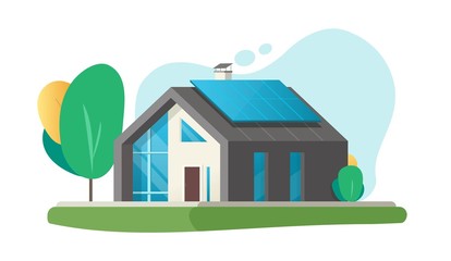 Home 3d cartoon,  house eco modern future, contemporary luxury villa apartment building with smart solar panel energy technology vector flat illustration, ecological green business property design