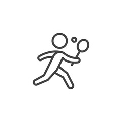 Tennis player line icon. linear style sign for mobile concept and web design. Man with tennis racket outline vector icon. Symbol, logo illustration. Vector graphics