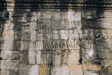 Cambodia. Angkor wat. Antiquity. Ancient architecture. Ancient building. Past. Ruin The image of ancient people on the walls
