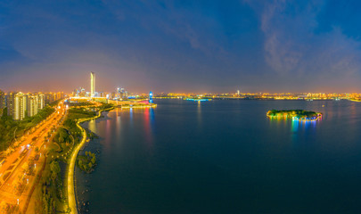 Fototapeta na wymiar Night view of Jinji Lake, Suzhou Industrial Park, Jiangsu Province, China