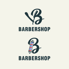 Letter B with barbershop elements logo template