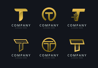 Initials T logo template with a golden style color for the company