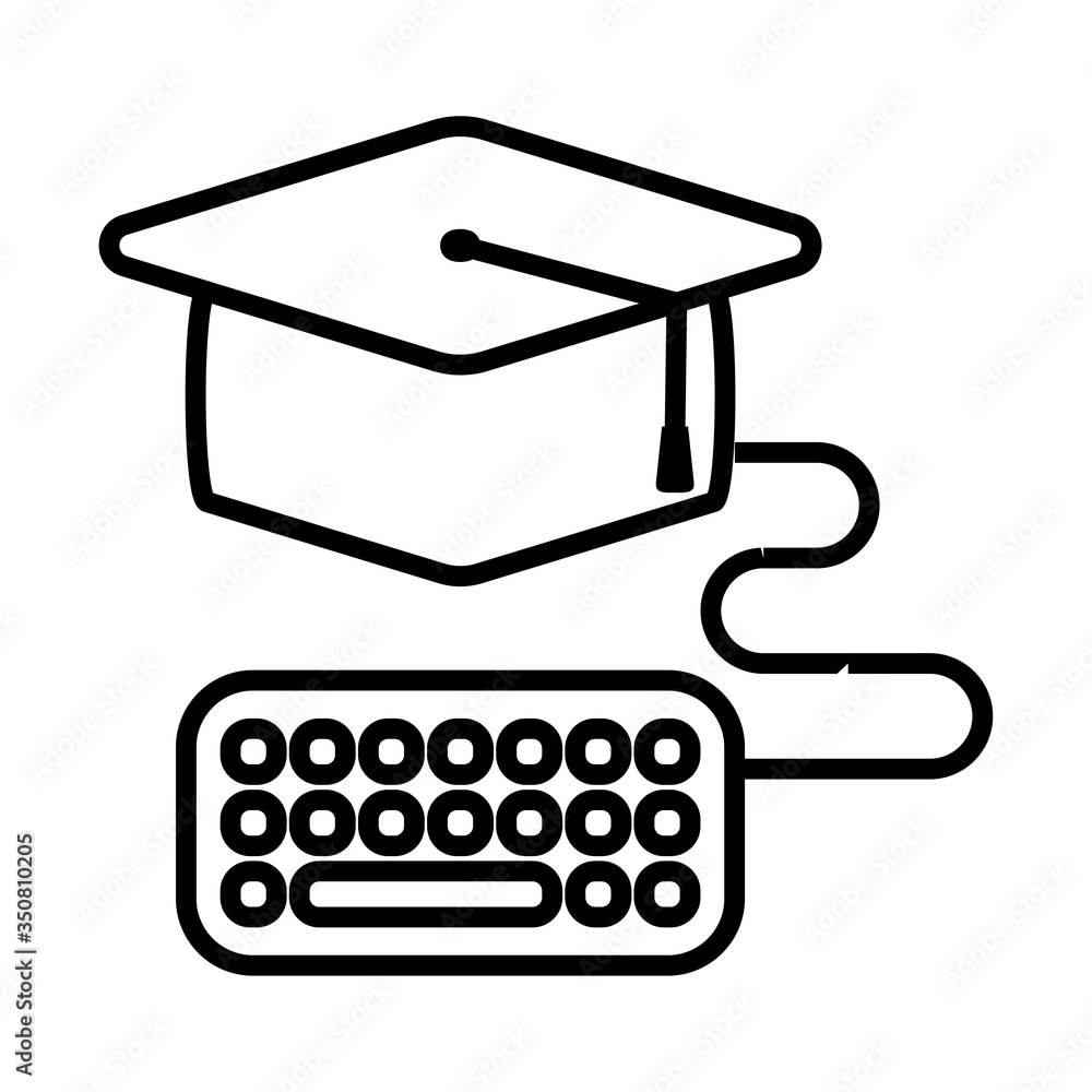 Poster graduation cap and keyboard line style icon vector design