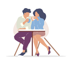 Couple drinking tea flat color vector faceless characters. Boyfriend and girlfriend in cafe. Man and woman in city cafeteria isolated cartoon illustration for web graphic design and animation