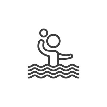 Water polo player line icon. linear style sign for mobile concept and web design. Man with ball in water outline vector icon. Symbol, logo illustration. Vector graphics