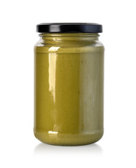 barbecue sauces in glass jar isolated