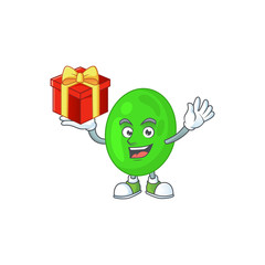 Obraz premium Cocci cartoon mascot concept design with a red box of gift