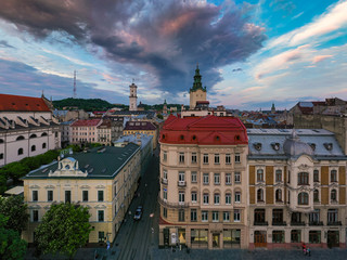 Panoramic view on Lviv from drone