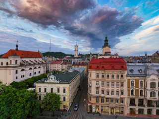 Obraz premium Panoramic view on Lviv from drone