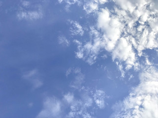 A clear blue sky with white clouds with the sky refreshing in Thailand. Background sky gradient.